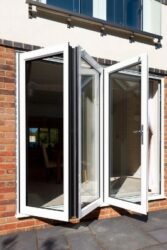 the sapa crown bifolding door benefits from a continuous hinge and an integral d handle with shootbolt locking. 