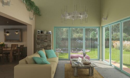 air-800 bifolding doors in a modern green colour