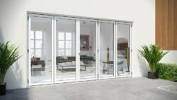 alufold bifolding doors in white paint.