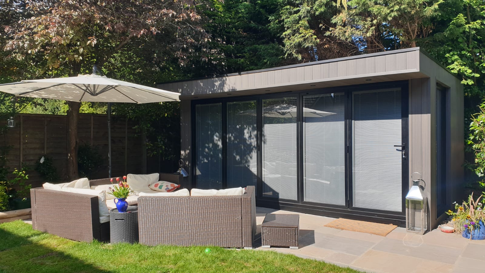 slimline bifold doors in a garden room