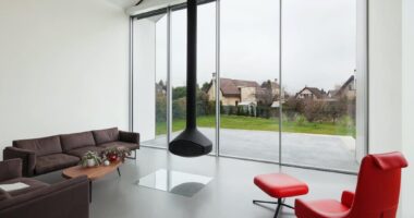 slimline patio doors in silver fitted to a garden room