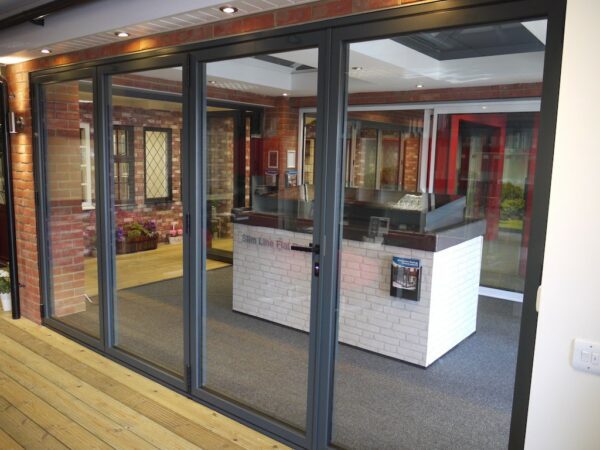 bifolding doors in a showroom