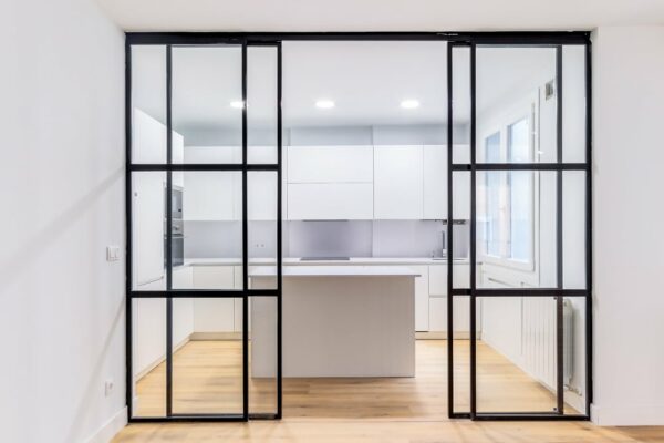 steel-look sliding doors in black