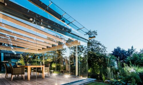 solarlux canopies and glass houses in wood