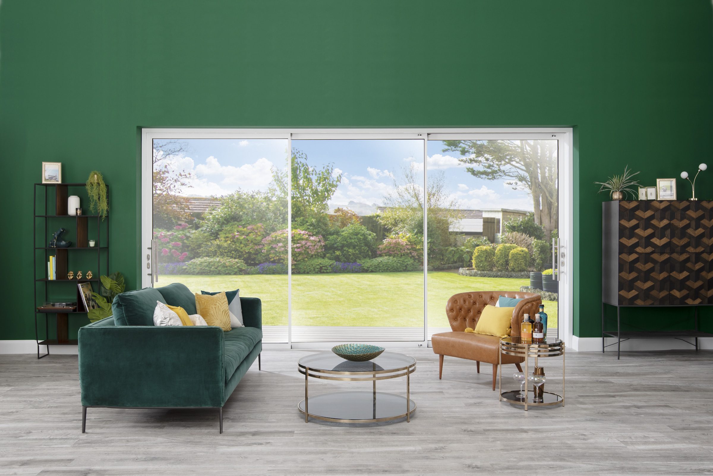 origin os-29 sliding door in a modern lounge setting