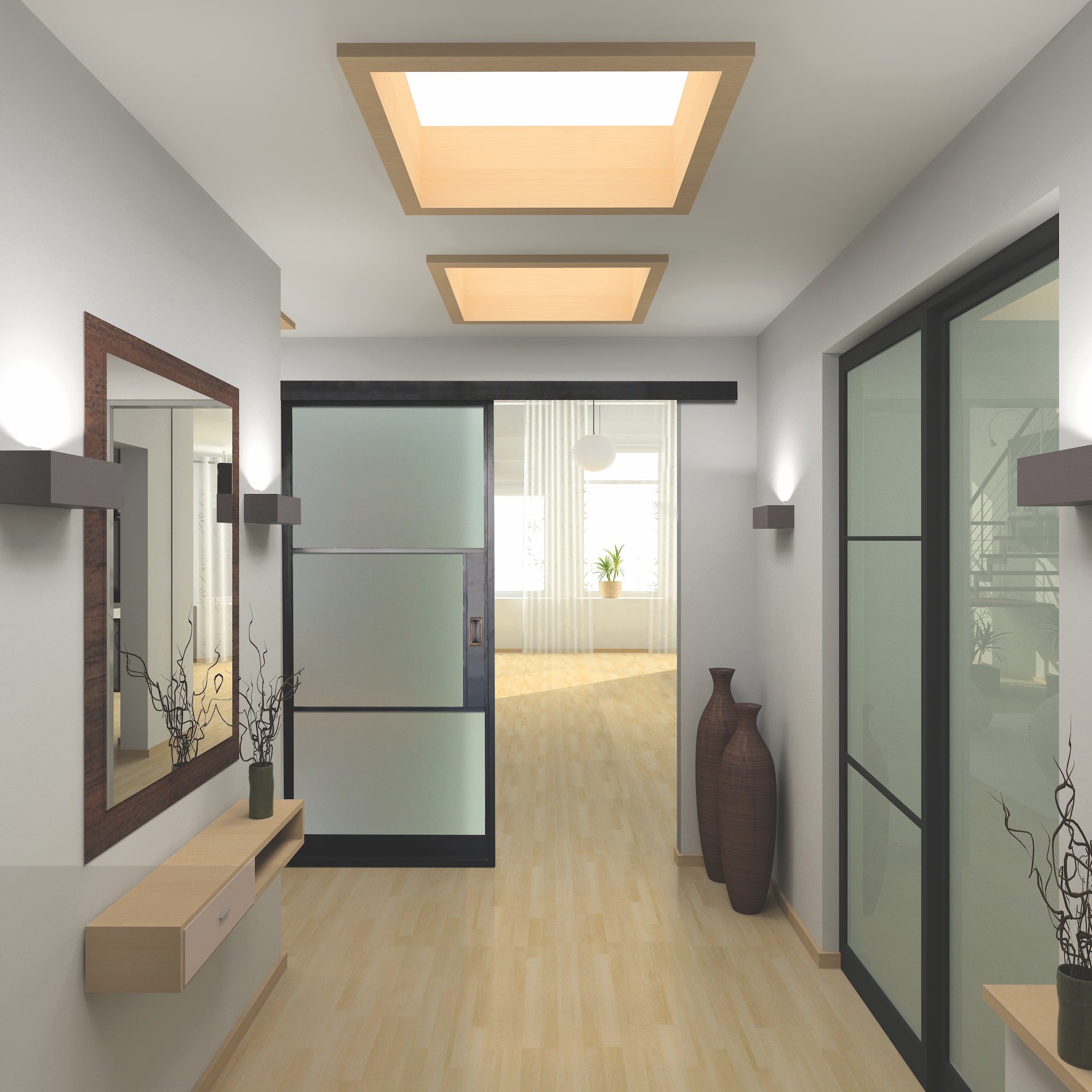 aluco interior steel-look sliding doors in a hallway