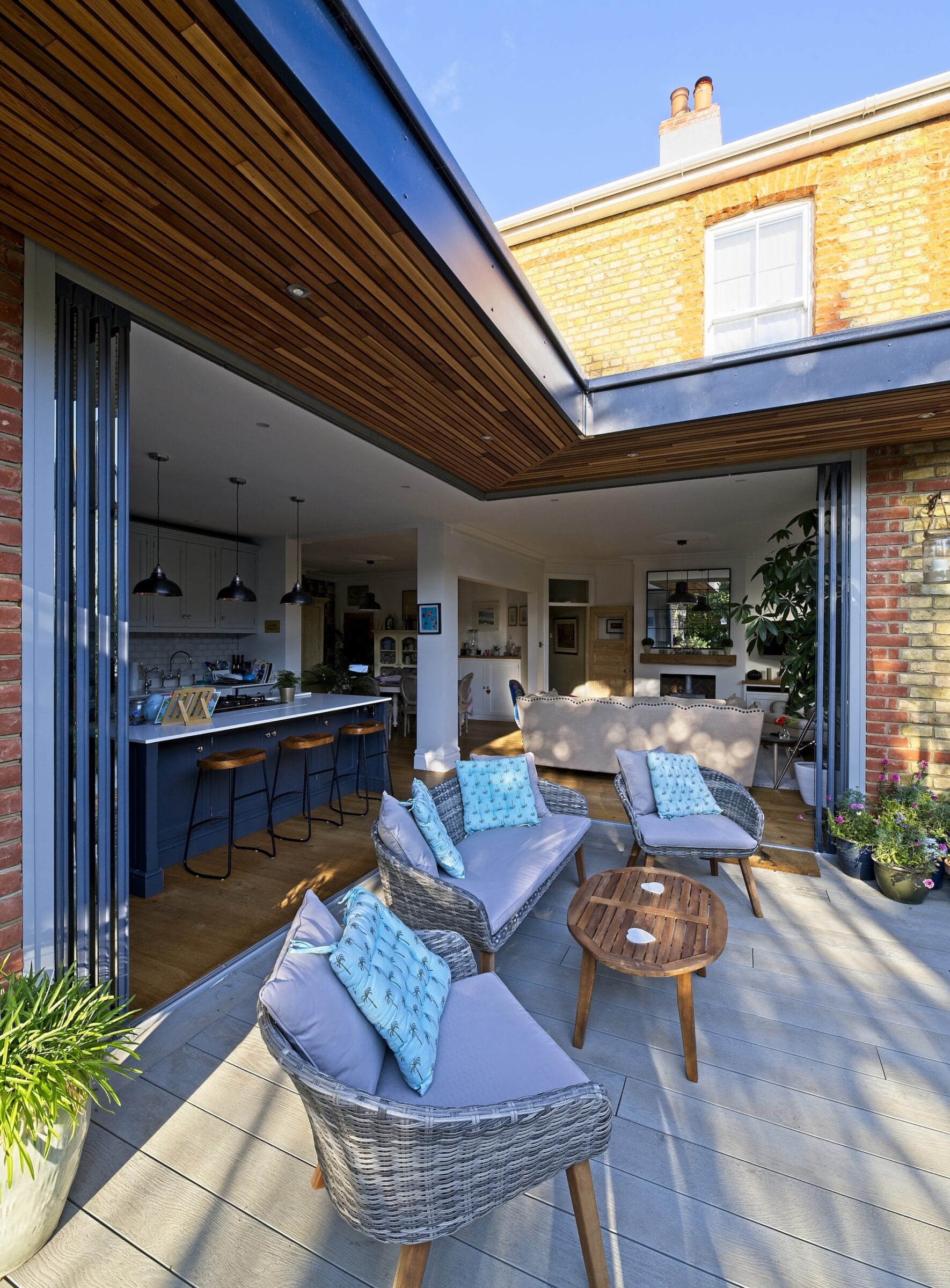 internal corner bifold doors in a kitchen extension