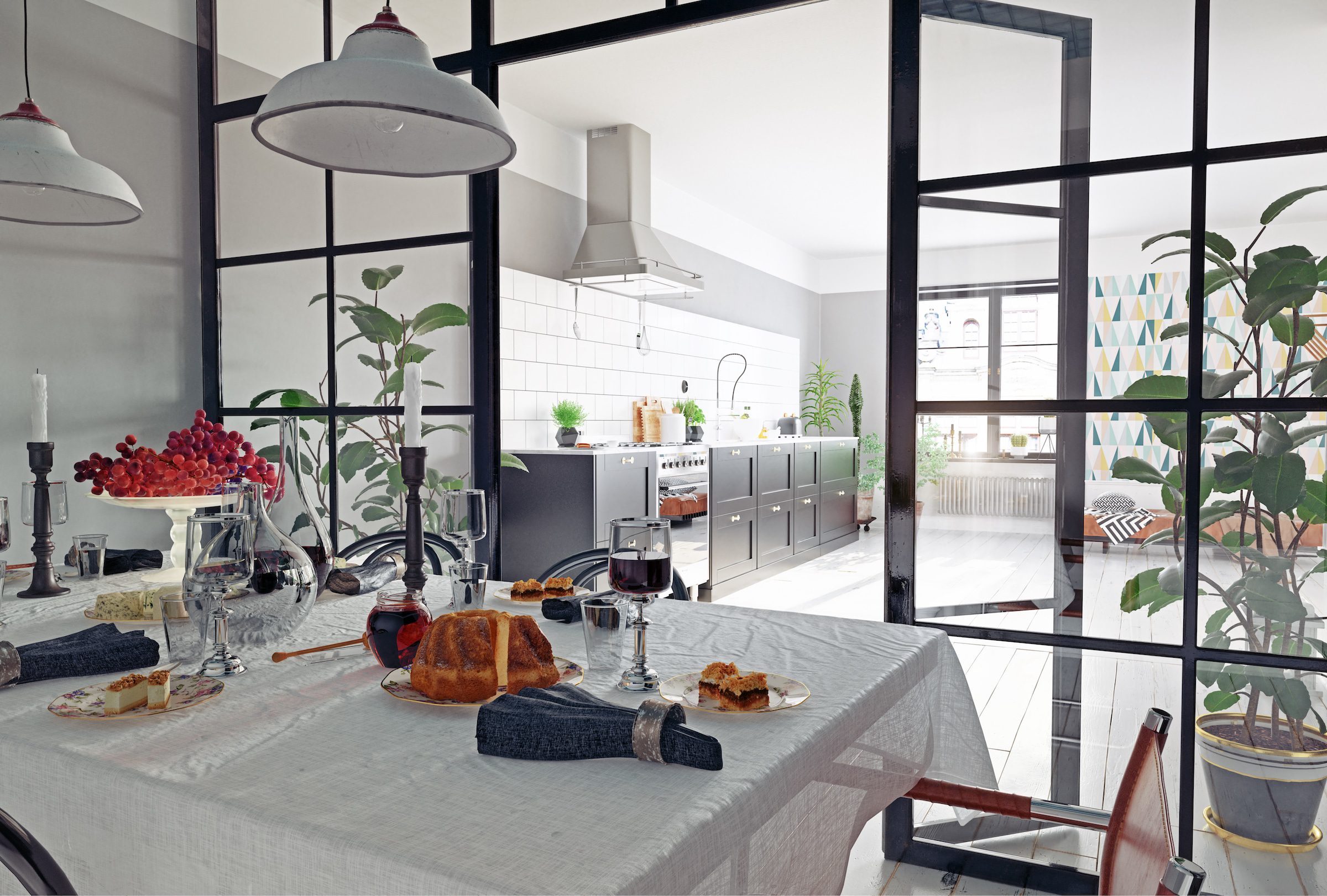 steel windows with doors in an apartment kitchen