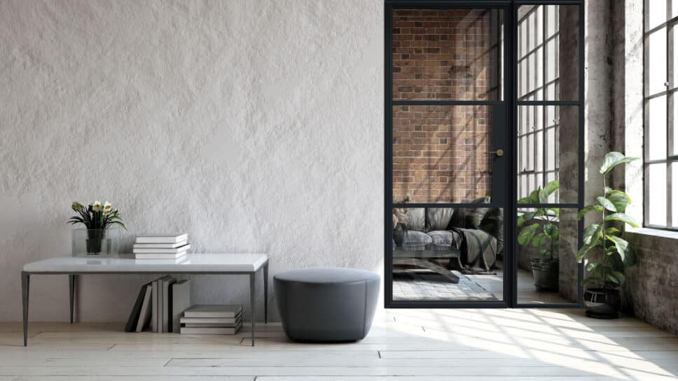 aluminium internal doors in a loft style interior setting