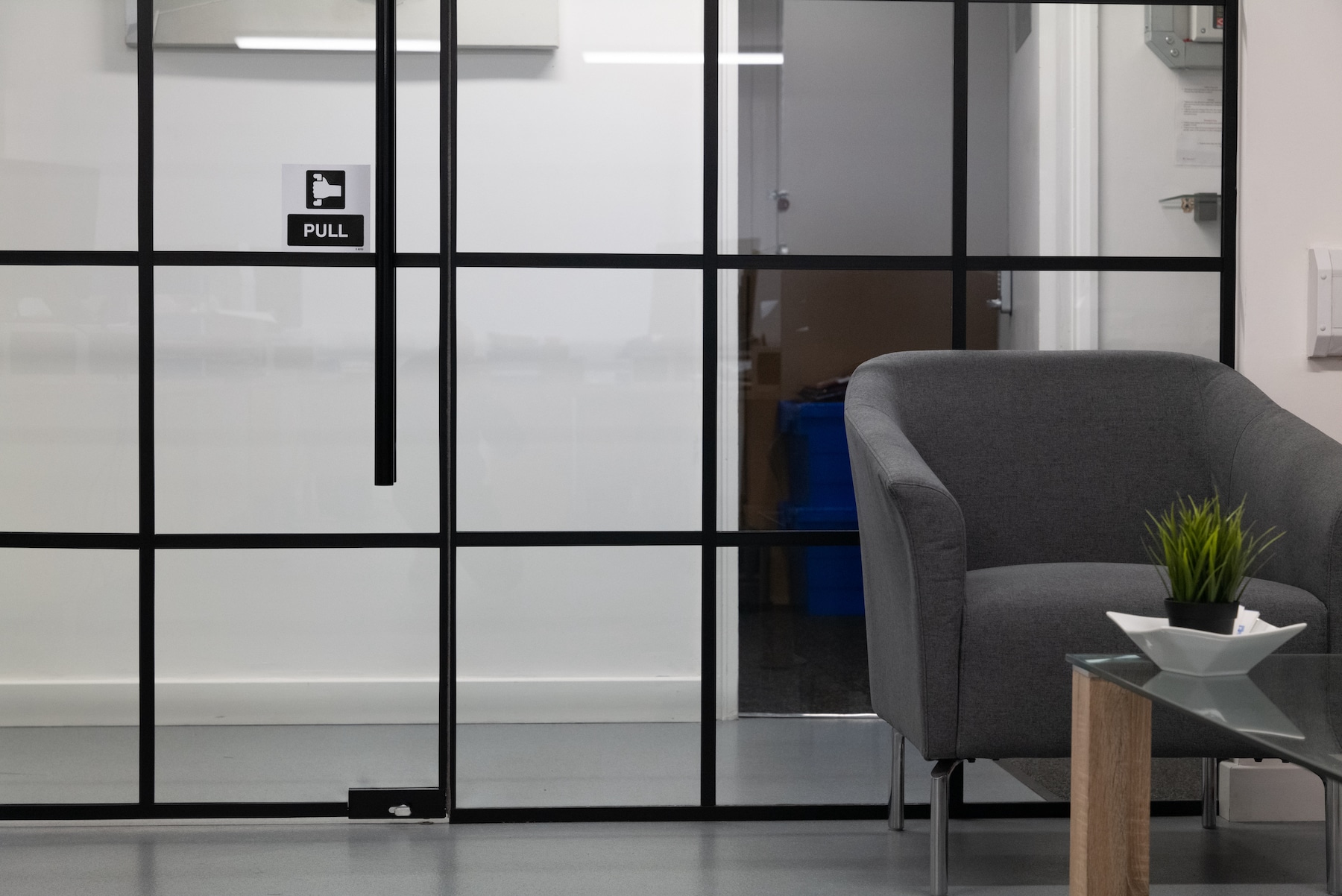 styled like industrial doors, an office partition