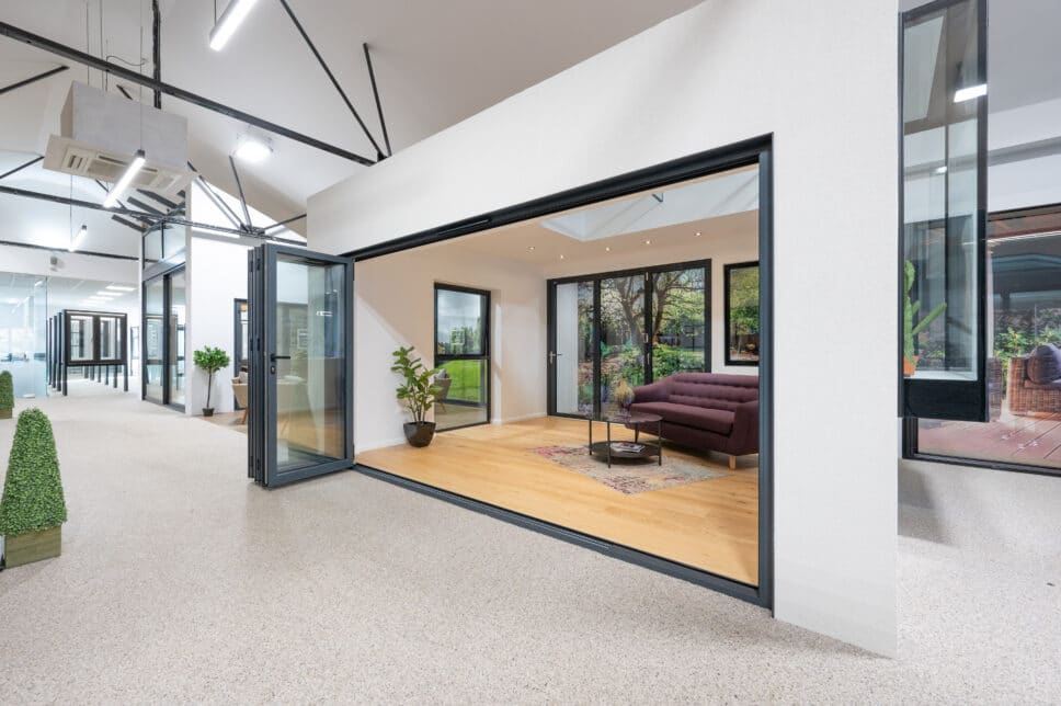 open set of bifolds in a hertfordshire showroom