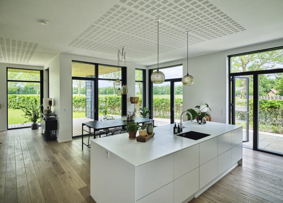 aluminium windows in a self build home showing apex window with countryside view