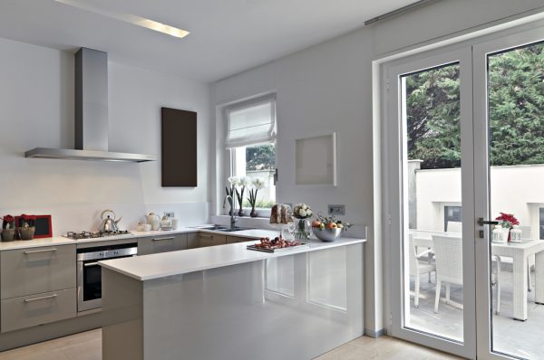 white aluminium french doors in kitchen