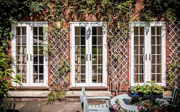 timber-look french doors for a patio