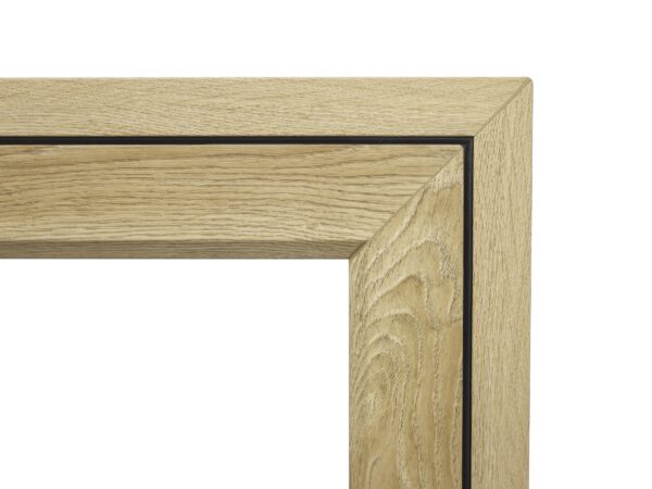 close up of oak rehau window joint