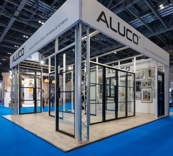 aluco elite doors on an exhibition show stand.