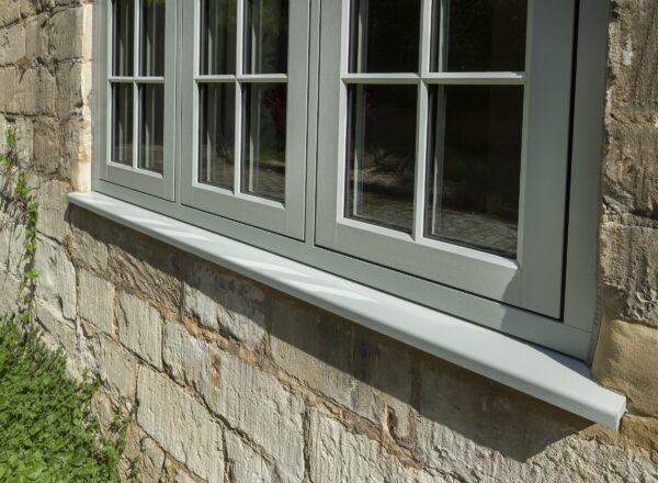 picutre of sage green close up flush casement residence collection window.