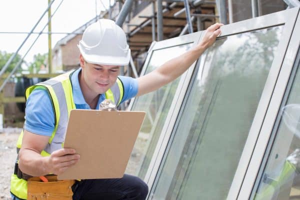 builder inspecting some ready-made windows