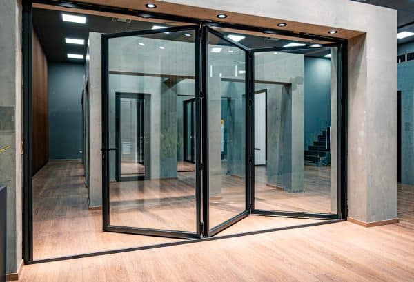 alumil mf65 bifold in black in showroom