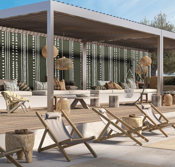 concept drawing of garden pergola with lots of seating