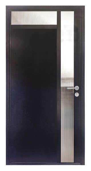 avero steel look front door with l shape glass design and solid panel