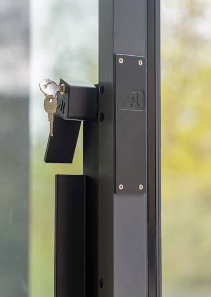 close up picture of open sliding door handle on luxview slide 54 product