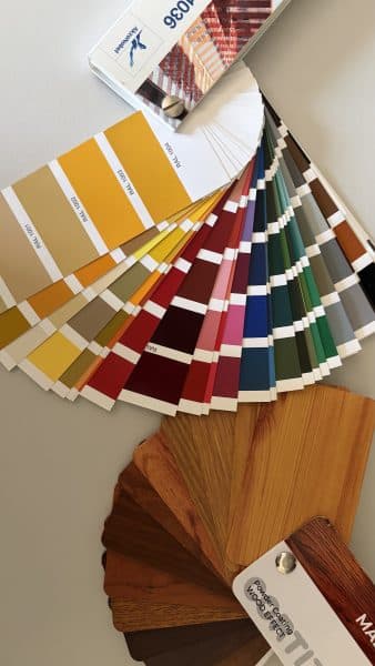 picture of ral and wood effect colour swatches