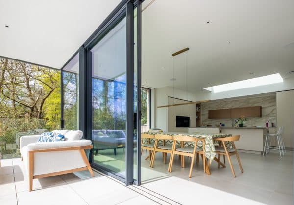 frameless sliding doors in a kitchen extension