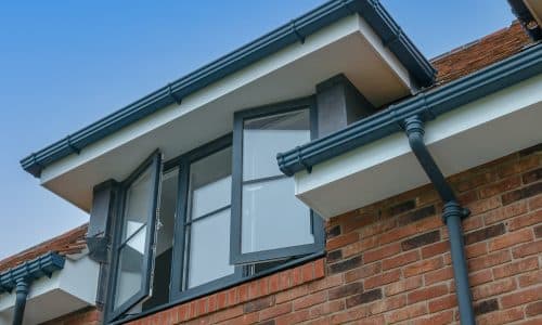 aluminium casement windows on the first floor both open