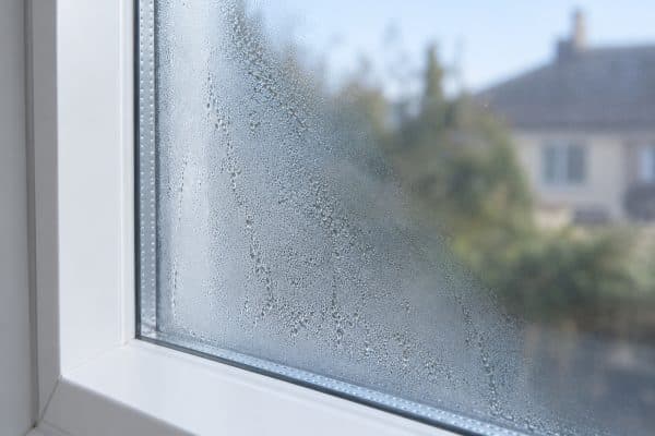 picture of a upvc white window with a misted double glazed unit
